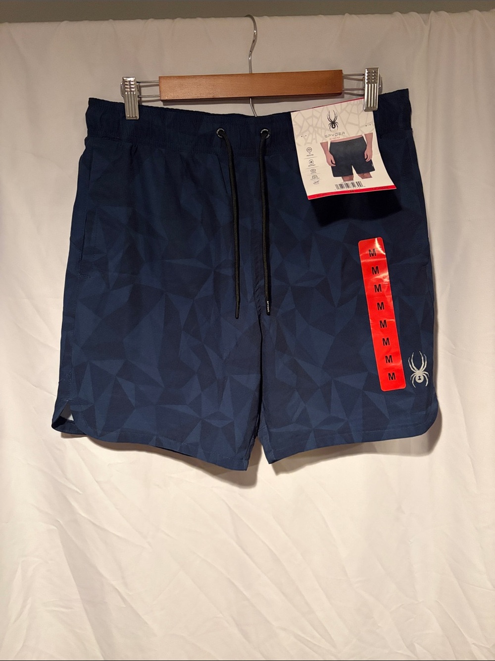 Spyder Navy Geometric Athletic Swim Shorts with Black Drawstring